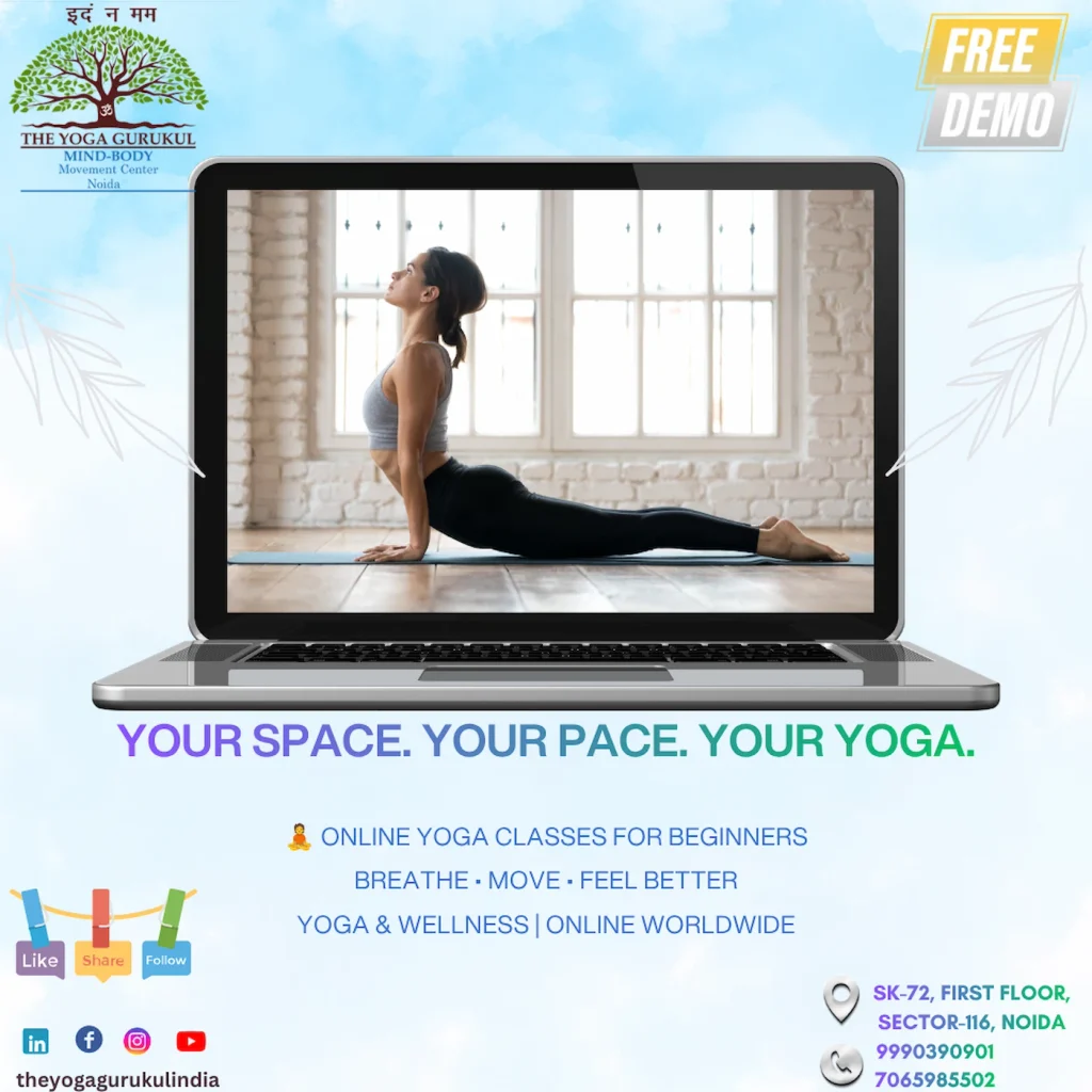 Person practising yoga at home during an online yoga class